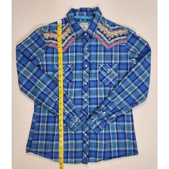Panhandle Rough Stock Plaid Western Shirt M Embroidered Snap - Picture 2 of 14